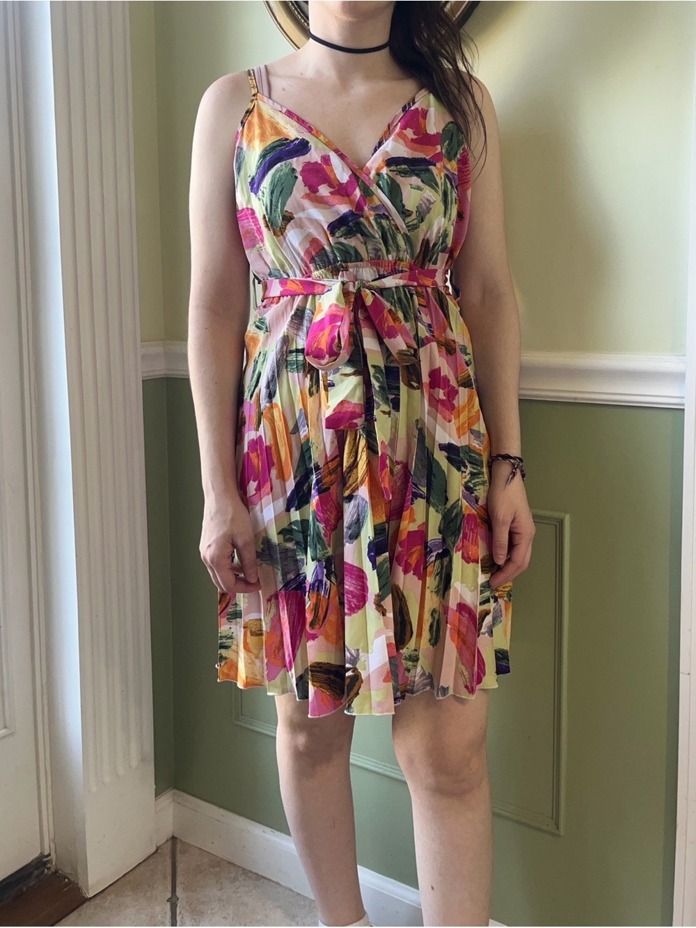 Floral silk belted tie dress